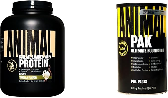 Animal Whey Isolate Whey Protein Powder – Isolate Loaded for Post Workout and Recovery &amp Pak - Convenient All-in-One Vitamin &amp Supplement Pack