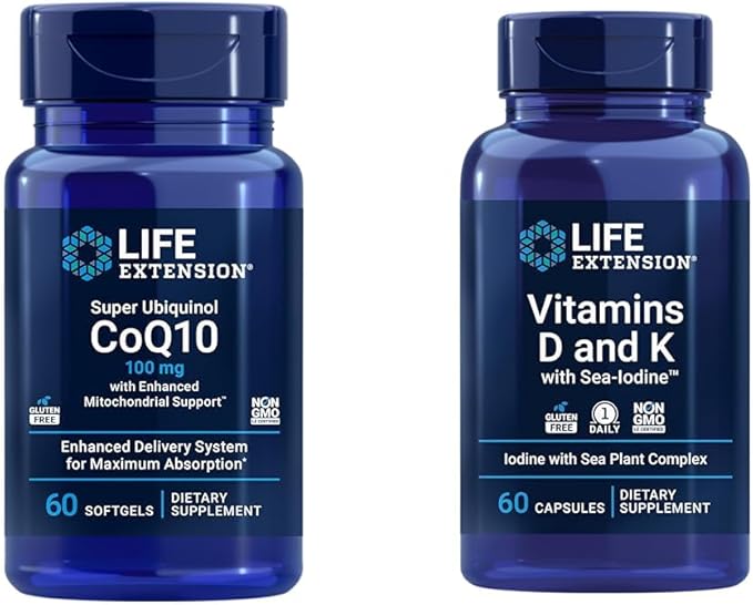 Life Extension Super Ubiquinol CoQ10 with Enhanced Mitochondrial Support &amp Vitamins D and K with Sea-Iodine Vitamin D3