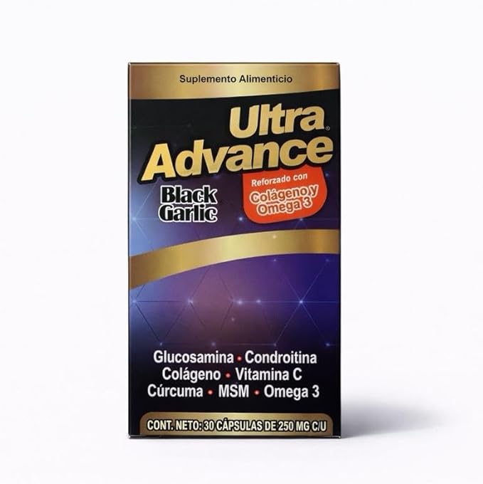 Ultra Advance Black Garlic Supplement 30 Capsules with Collagen Omega 3 Glucosamine Turmeric MSM &amp Vitamin C Daily Wellness Formula
