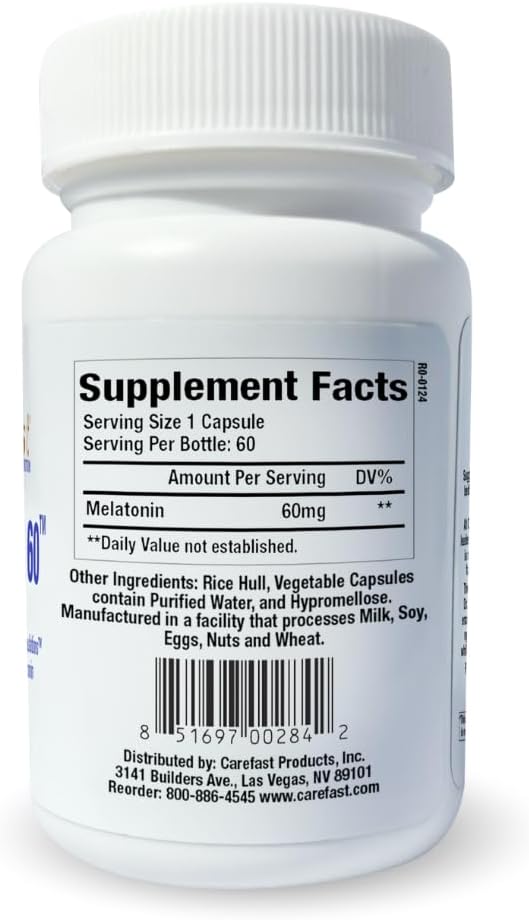 Pure Melatonin 60mg | 180 High-Dose Easy-to-Swallow Capsules | Natural Sleep Aid | Non-Habit Forming | Holistic Wellness