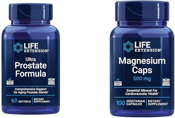 Life Extension Ultra Prostate Formula &amp Magnesium Caps 500 mg Magnesium Oxide Citrate Succinate Heart Health Healthy Bones Metabolism Support 100 Vegetarian Capsules