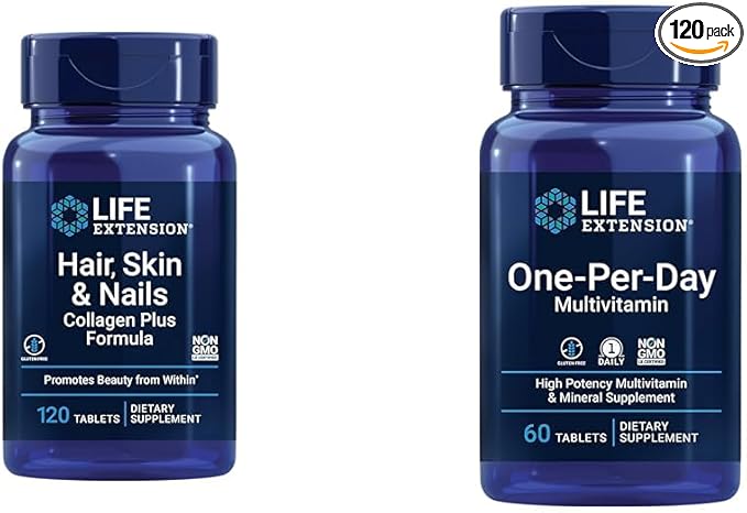 Life Extension Hair Skin &amp Nails Collagen Plus Formula with Multivitamin - 120 Count &amp 60 Tablets