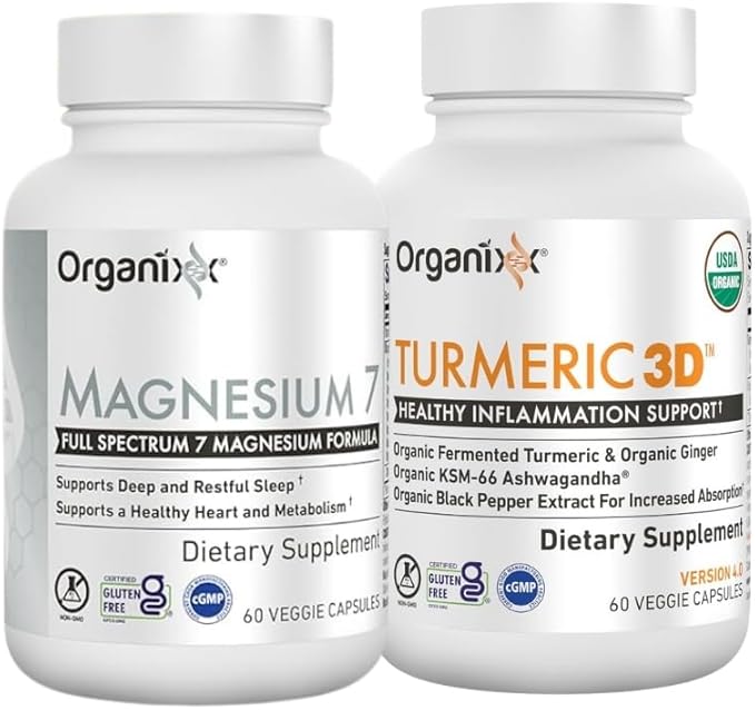 Organixx Magnesium 7 &amp Turmeric 3D Bundle 7 Type Chelated Magnesium Complex plus Organic Turmeric Curcumin with Ginger &amp Ashwagandha Supports Sleep Joint &amp Immune Health Vegan Non-GMO