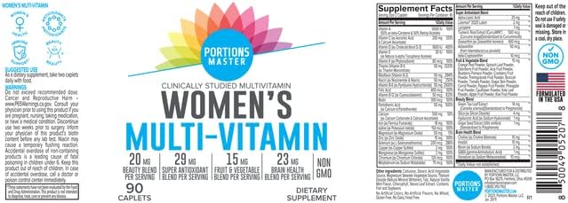 Portions Master Women’s Multivitamin Daily Multivitamin with Vitamins Minerals Antioxidants and Herbal Support Energy Immune &amp Bone Health Non-GMO Gluten-Fre (90 Capsules)