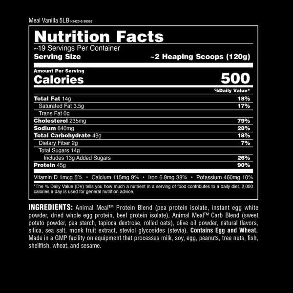 Animal Meal - Protein Shake with Whole Food Ingredients Aids in Muscle Recovery with Egg White Beef &amp Pea Protein Blend Vanilla Flavor 5 lbs