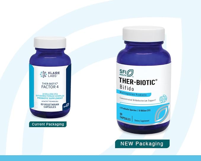 Klaire Labs SFI Health Ther-Biotic Factor 4-100% Bifidobacterium Probiotic - Bifidobacterium Bifidum with Breve Lactis &amp Longum - Immune &amp Gut Health Support - Hypoallergenic (60 Caps / 2 Pac