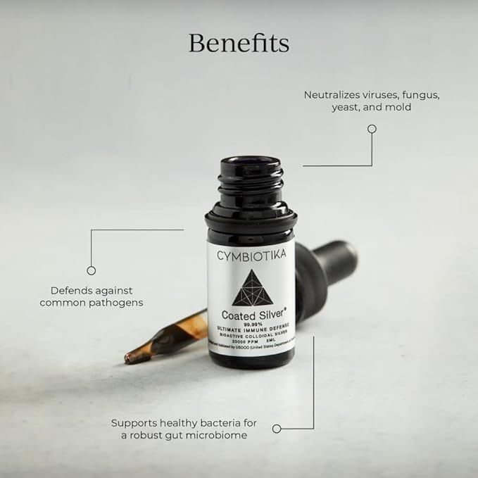 CYMBIOTIKA Colloidal Silver Liquid Supplement with Coated Silver 20000 PPM Mineral Concentrate Immune Support Supplement for Adults Easy to Use 5 ml