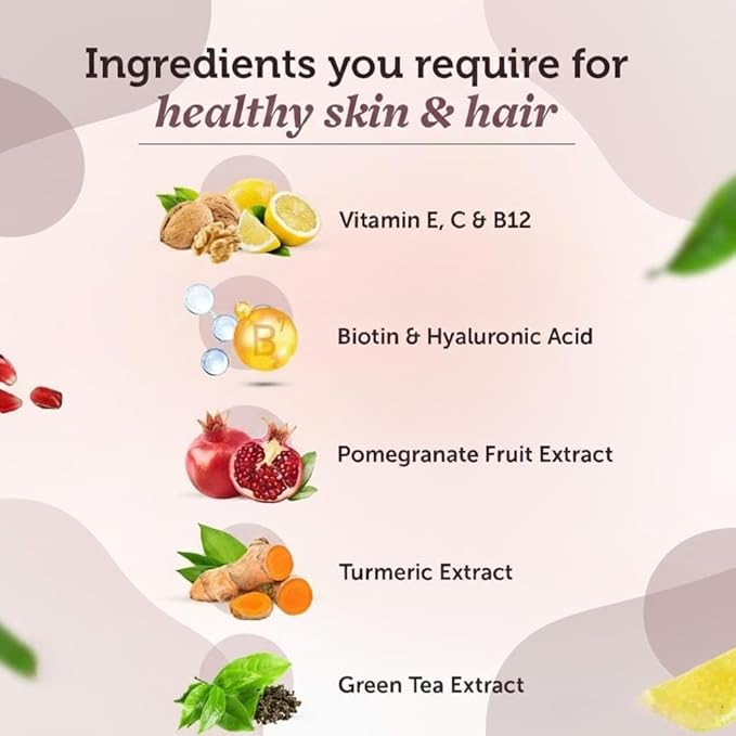 Vishopy Hair Skin Vitamins Supplement with Biotin Keratin Booster for Hair Growth Turmeric Primrose Oil &amp Collagen Supporter- 60 Capsules for Men and Women