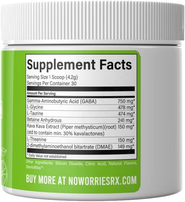 NO Worries Rx - GABA L-Theanine L-Glycine Betaine Anhydrous Kava Kava Extract L-Taurine DMAE - Fast Acting