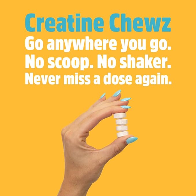 PVL Creatine Chewz – Sugar-Free Chewable Creatine Tablets for On-The-Go Use – 5g Creatine Monohydrate Per Day – Pre Workout &amp Post Workout Protein Support – 80 Tablets – Blue Razz Lemonade