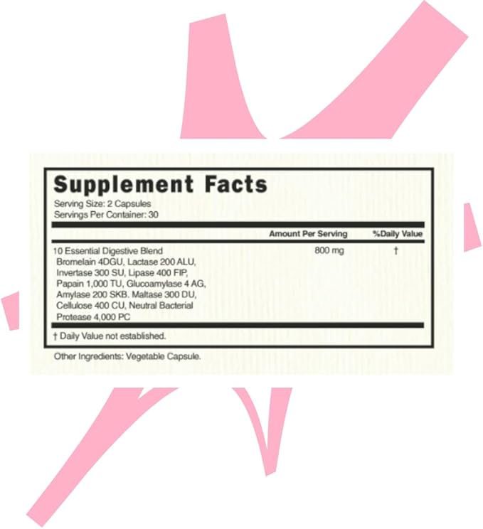 Food Bestie Supplement - Digestive Enzymes for Women &amp Men Natural Digestion &amp Bloating Support Promotes Gut Health Formulated with Bromelain &amp Lipase Gluten Free - 60 Capsules