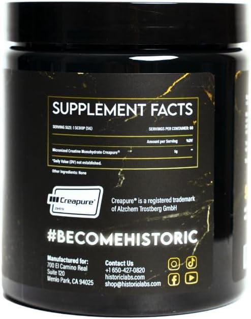Historic Creatine Micronized Creatine Monohydrate Powder Unflavored 60 Servings 300 Grams