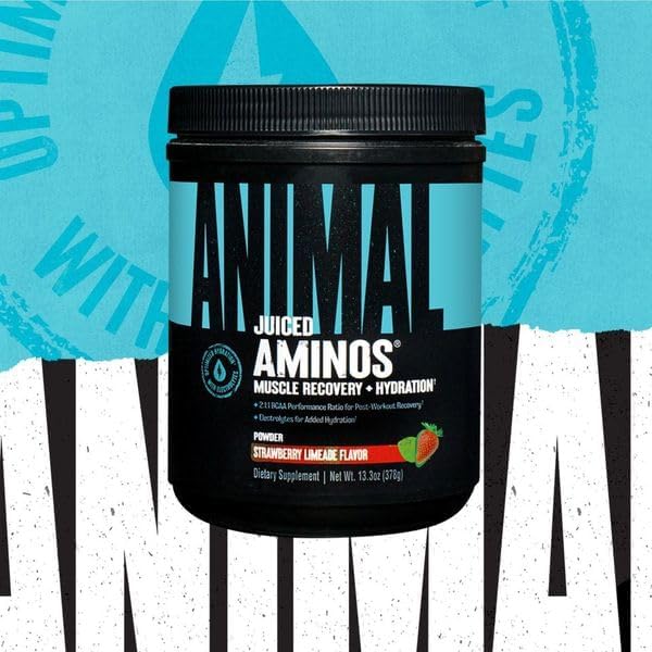 Animal Juiced Amino Acids - BCAA Powder EAA Matrix Plus Hydration with Electrolytes and Sea Salt Anytime Recovery and Improved Performance Strawberry Limeade Flavor 30 Servings