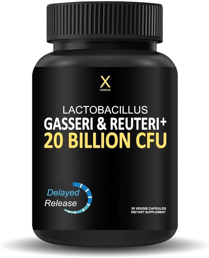 HUMANX Lactobacillus Gasseri &amp Reuteri+ 20 Billion CFU Plus Organic Prebiotics and Punicaligans - Probiotic Supplements - USA Made - Non-GMO - Performance Driven Delayed Release Capsule