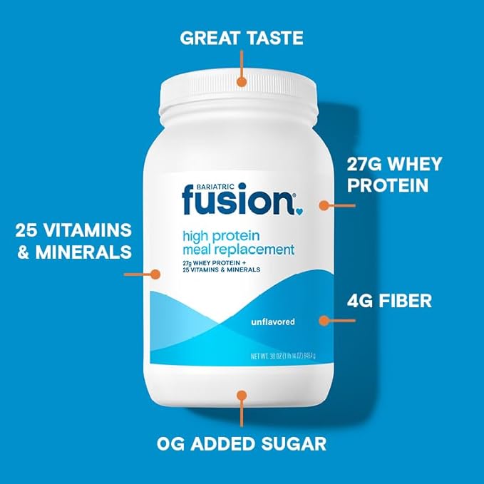 Bariatric Fusion Unflavored Meal Replacement 27g Protein Powder 21 Serving Tub for Bariatric Surgery Patients Including Gastric Bypass and Sleeve Gastrectomy - No Gluten Aspartame or Sugar