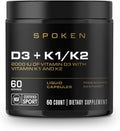 Spoken Nutrition Vitamin D3 with K1 and K2 60 Day Supply – Supports Strong Bones and Muscles – Calcium Absorption and Cardiovascular Health Supplement