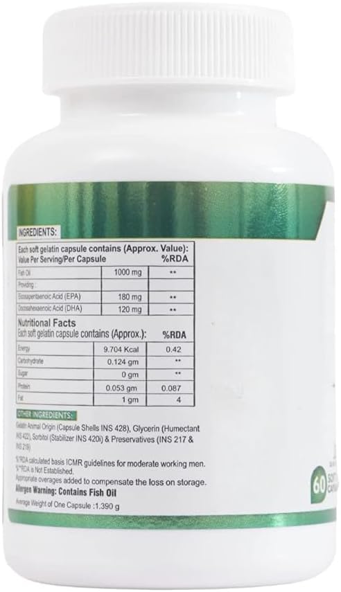 Omega 3 Fish Oil (1000 mg Omega 3 with 180 mg EPA &amp 120 mg DHA) (60 Softgels)