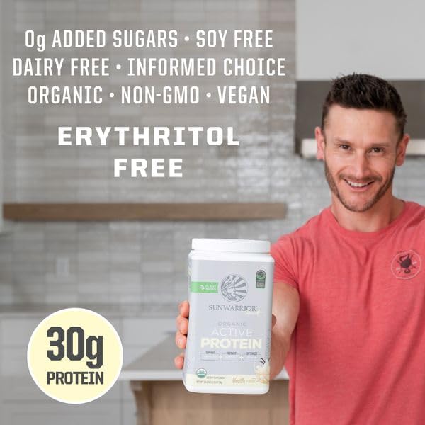 Sunwarrior Vegan Protein Powder USDA Organic | 20 Servings Vanilla Flavored &amp Pre-Workout Powder | 30 Servings Yuzu Mango Flavored