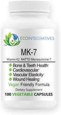 MK-7 (Vitamin K2 as menaquinone-7) Natural Vegan Natto - Supports Bone &amp Teeth Health Cardiovascular Vascular Elasticity &amp Wound Healing - Vegetable 100 Capsules