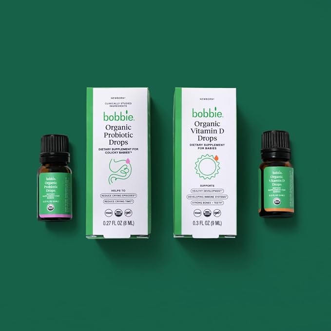 Bobbie Organic Baby Vitamin D and Probiotic Drops Bundle Daily Liquid Supplements for Immune Teeth Bone and Digestive Health Support in Newborn Babies and Infants Vegan Infant-Friendly Formula