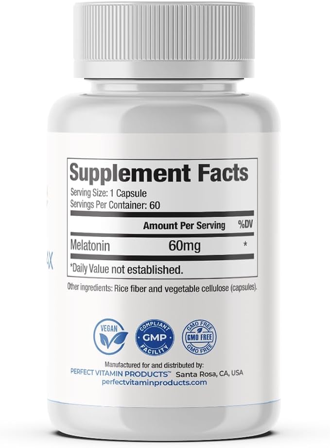 60mg Extra Strength Melatonin MAX - High Dosage Melatonin Vegan Non-GMO Gluten-Free (3-Pack)