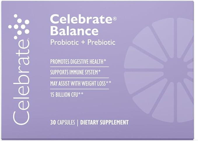 Celebrate Vitamins Balance Probiotic + Prebiotic - Post Bariatric Surgery Daily Supplement for Women &amp Men 28.5 Billion CFU - Supports Digestive &amp Immune Health Gluten Free (30 Capsules)