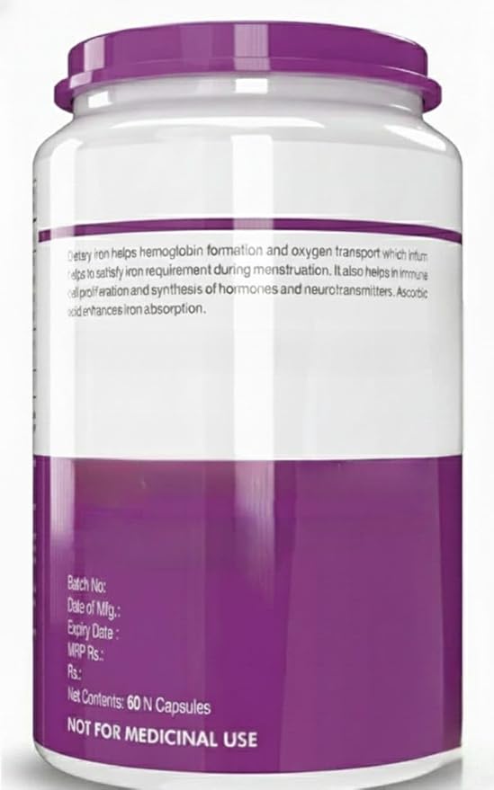 Iron Supplement for Women -100% Chelated - with Vitamin B12 Folic Acid &amp Vitamin C for High Absorption (60 Veg Capsules)