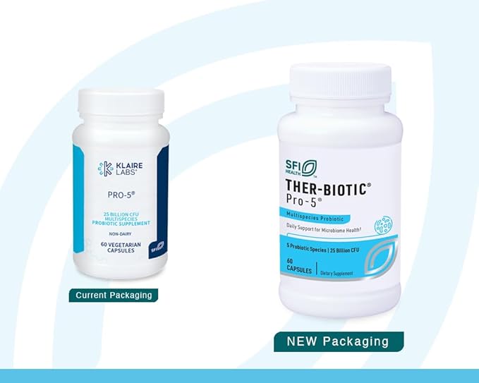 Klaire Labs SFI Health Pro-5 Probiotic - 25 Billion CFU High Dose Multispecies Gut Recolonization Support for Men &amp Women Hypoallergenic &amp Dairy-Free (60 Capsules 2 Pack)