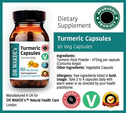 DR WAKDE'S Turmeric Capsules (Curcuma Longa 60 Veg Caps Plant-Based Supplement Ayurvedic Herb All Natural Vegan)