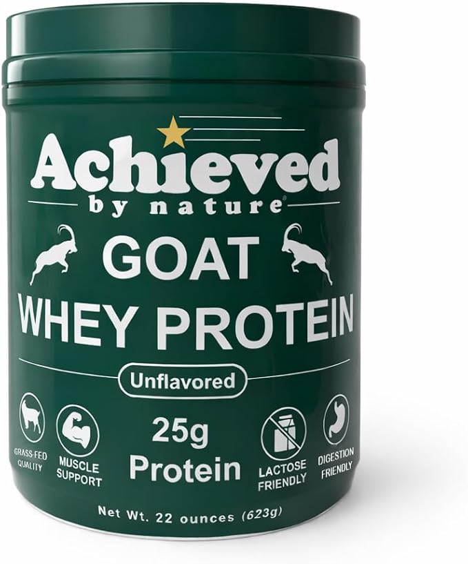 Nature's Diet Achieved Unflavored Instantized Goat Whey Protein Powder from Grass Fed Pasture Raised Goats On Wisconsin Family Farms - 25g Protein per Serving | 20 Servings