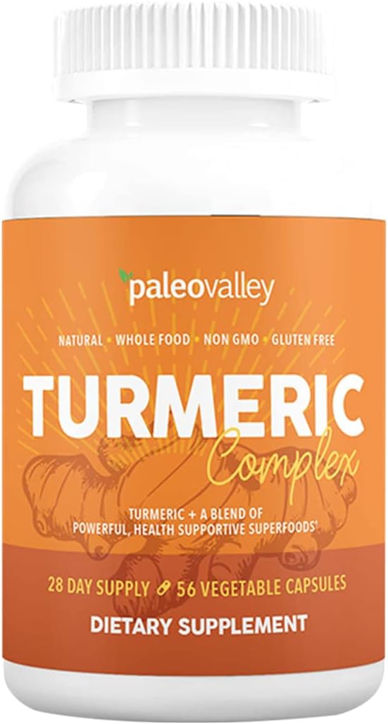 Paleovalley - Organic Turmeric Complex - Full Spectrum Organic Turmeric with Health-Supportive Superfoods - 56 Vegetarian Capsules - Support Joints Immunity Brain and Heart Health