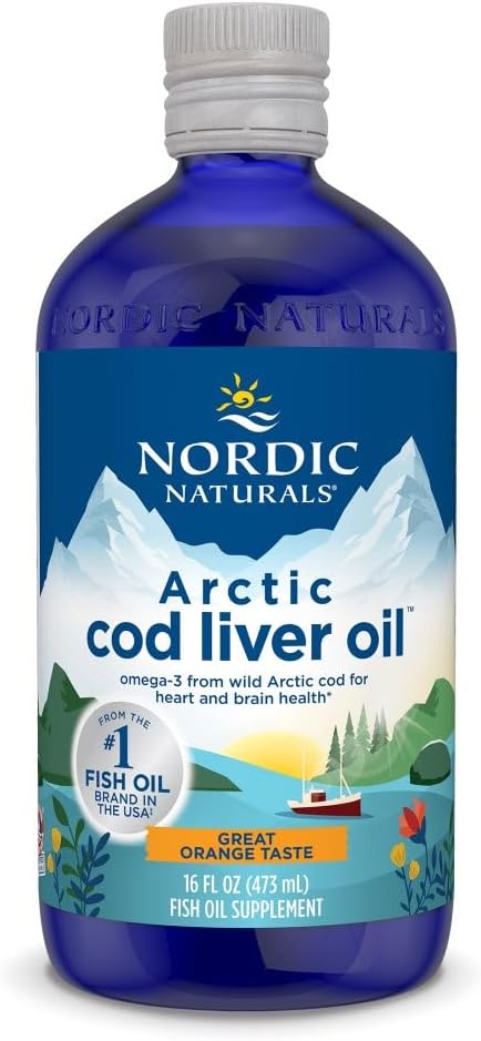 Nordic Naturals Arctic Cod Liver Oil Orange - 16 oz - 1060 mg Total Omega-3s with EPA &amp DHA - Heart &amp Brain Health Healthy Immunity Overall Wellness - Non-GMO - 96 Servings