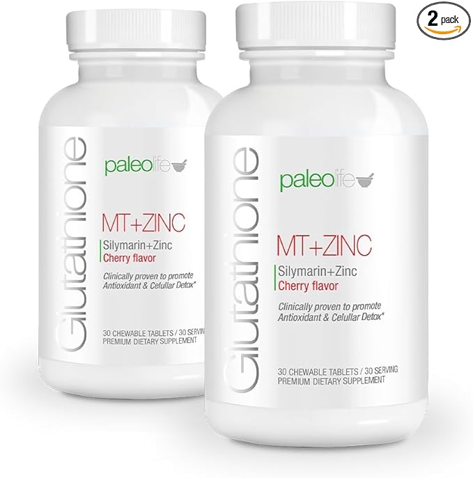 PaleoLife Premium Glutathione + Milk Thistle + Zinc - 60 Chewable Tablets Cherry Flavor (2-Pack)