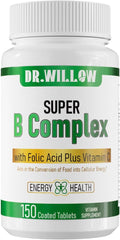 Super B Complex Vitamins with Vitamin C &amp Folic Acid Vitamins for Immune &amp Cellular Energy Support 150 Tablets