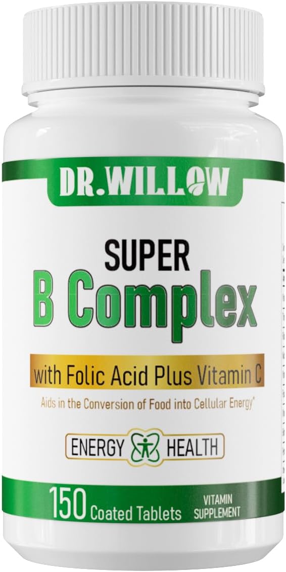 Super B Complex Vitamins with Vitamin C &amp Folic Acid Vitamins for Immune &amp Cellular Energy Support 150 Tablets