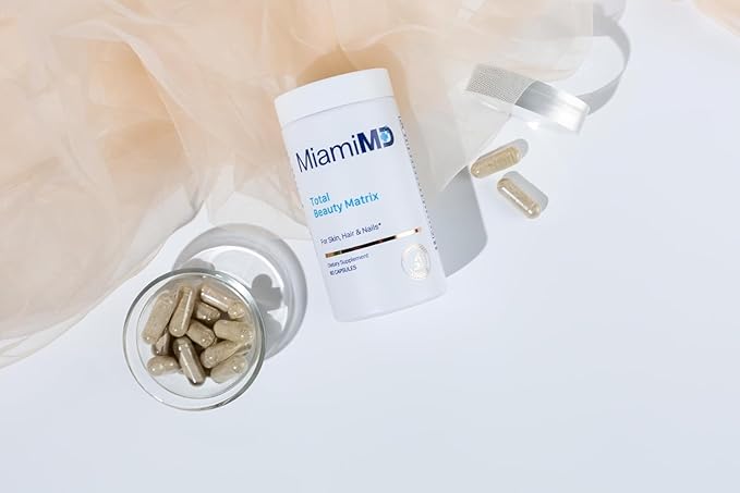 MiamiMD Total Beauty Matrix Collagen Supplements for Women - Collagen Capsules with Vitamin C for Hair Skin and Nails - Cruelty Free - (60 Capsules) - 3 Pack