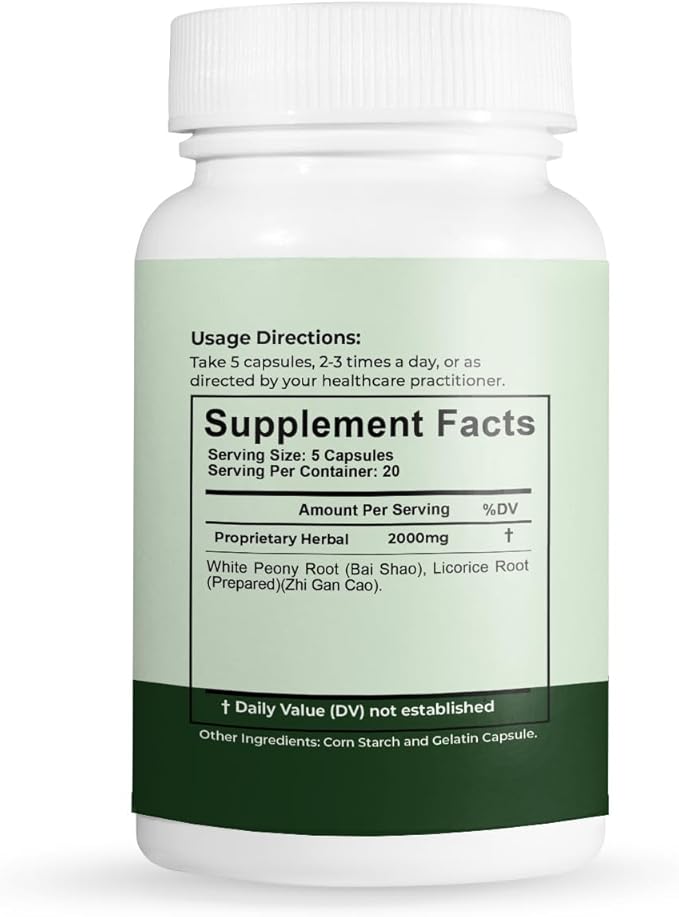 ZenithHerb-Peony &amp Licorice/Shao Yao Gan Cao Tang Herbal Supplement 100 Capsules/Bottle 2 Bottles