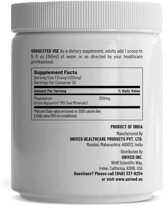 Unived Marine Magnesium Aquamin Magnesium Citrate 300mg from Sea Water Nerve Function Muscle Health Sleep and Recovery Support 30 Servings