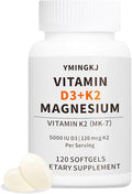 Vitamin D3 K2 5000 IU 120 Softgels with Magnesium Supplement - &amp 120mcg MK-7 K2 for Bone Health &amp Immune Support - Non-GMO &amp Gluten-Free Softgels with MCT Oil