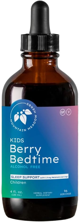 Mountain Meadow Herbs Berry Bedtime – Kids Sleep Support Drops with Melatonin Chamomile Lemon Balm &amp Passionflower - Natural Sleep Aid for Children – 4 oz