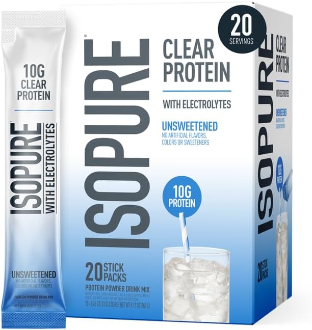 Isopure Clear Protein Stick Pack Unflavored 20 Count (Pack of 1)