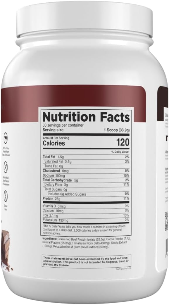 Transparent Labs Grass-Fed Beef Isolate Protein Powder – Naturally Flavored Dairy-Free Protein with 25g of Protein per Serving for Increased Recovery &amp Strength - 30 Servings Chocolate