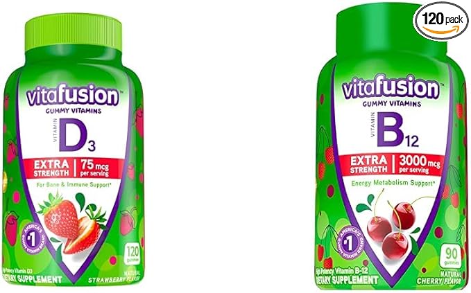 Vitafusion Extra Strength Vitamin D3 Gummy &amp Extra Strength Vitamin B12 Gummy Vitamins for Energy Metabolism Support