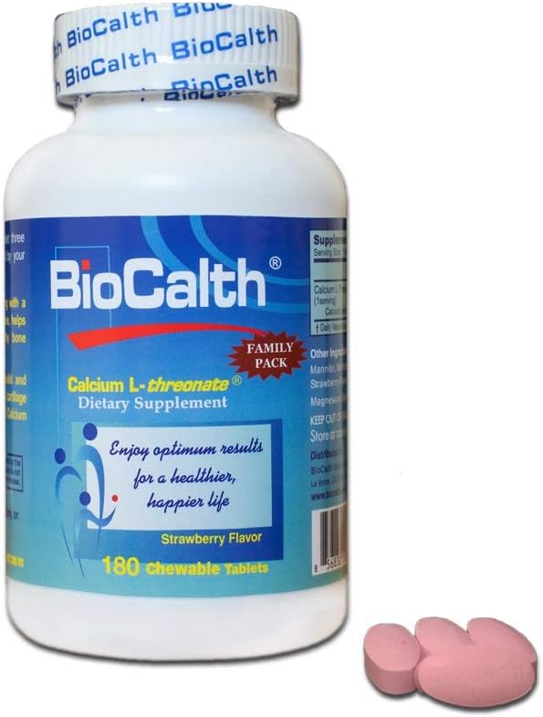 The Only Calcium with 3 U.S. Patents ——BioCalth Calcium L-threonate 180 Chewable Tablets Family Pack with GREAT VALUE!