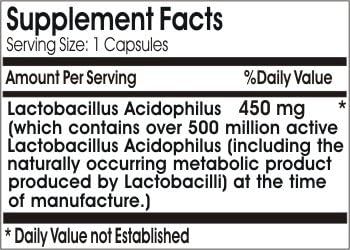 Natural Acidophilus 450mg - 500 Million Live Active Cultures/Keep Refrigerated // 200 Capsules // Pure // by PureControl Supplements