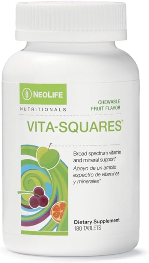 NeoLife Vita-Squares - Chewable Multivitamin for Kids 18 Essential Vitamins &amp Minerals Iron Zinc Vitamin D3 B-Complex Vitamin for Kids MultiVitamin C &amp E Berry-Citrus Flavor 180 Tablet