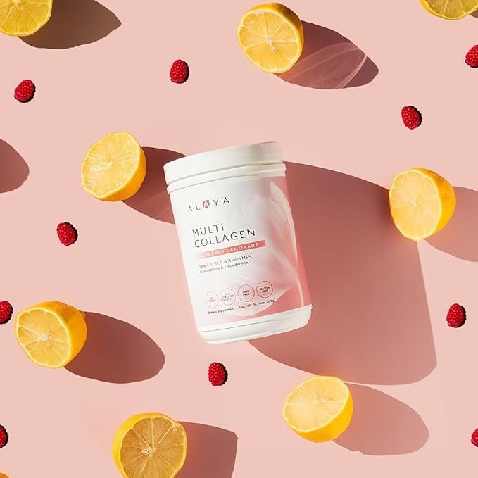 Alaya Multi Collagen Powder - Type I II III V X Hydrolyzed Collagen Peptides Protein Powder Supplement with MSM + GC (Raspberry Lemonade)