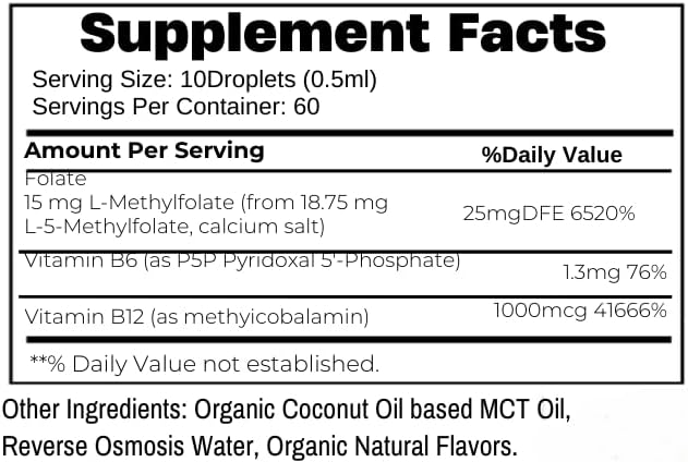 L-Methylfolate 5-MTHF with Methyl B-12 &ampB6 (As Pyridoxal 5'-Phosphate PLP or P5P) Bioactive B-Vitamin Complex Energy and Brain Support