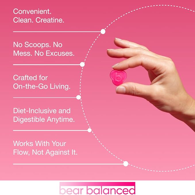 Bear Balanced Creatine Gummies for Men &amp Women - Creapure® Creatine Monohydrate L-Theanine L-Tyrosine &amp B12 for Muscle Growth Strength Focus Energy &amp Health - Low Calorie Sugar-Free
