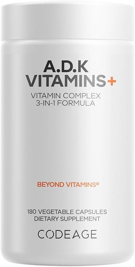 Codeage ADK Vitamins Supplement - Essential Vitamin A D3 5000 IU K1 &amp K2 (MK4 &amp MK7) - 6-Month Supply - 1 Capsule per Serving Non-GMO Gluten-Free - 180 Capsules